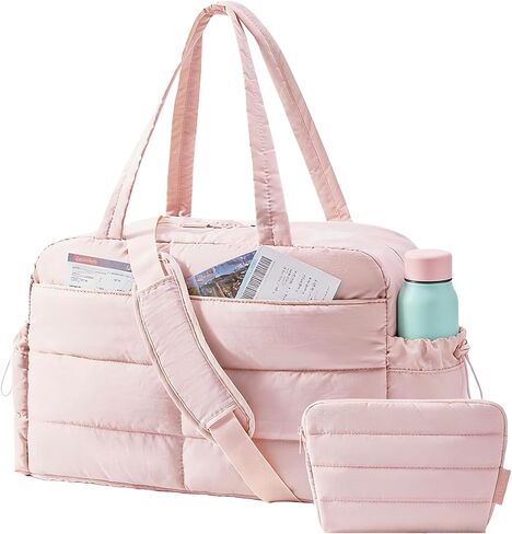 حقيبة سفر من باغسمارت، حقيبة رياضية للنساء، حقيبة حمل منتفخة بسعة 31 لتر، حقيبة كمبيوتر محمول مبطنة، حقيبة تنظيم حقيبة السفر الليلية، حقيبة من القماش الخشن للسفر، أسود in Kuwait