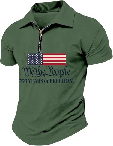 قميص رجالي كاجوال USA 250th Anniversary بأكمام قصيرة نصف سحاب، قميص بولو أمريكي 250 وطني، M-3XL in Kuwait