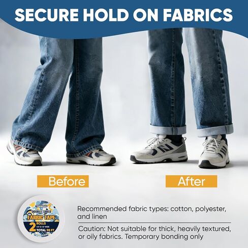 2 Rolls Double Sided Fabric Tape, 98 FT Hem Tape No Sewing No Iron, Quick Clothing Repairs, Clothing Tape for Fabric Bonding & DIY Crafts in Kuwait