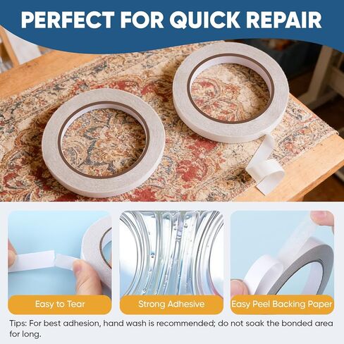 2 Rolls Double Sided Fabric Tape, 98 FT Hem Tape No Sewing No Iron, Quick Clothing Repairs, Clothing Tape for Fabric Bonding & DIY Crafts in Kuwait