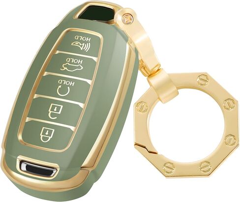حافظة YHC لسيارة Hyundai Key Fob مع سلسلة مفاتيح ذهبية تناسب Palisade Kona Elantra GT Veloster من السيليكون in Kuwait