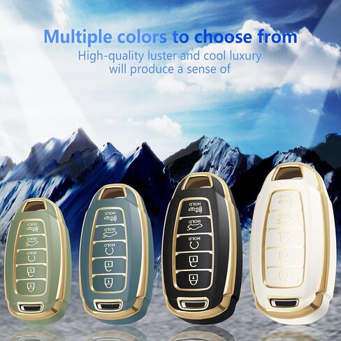 حافظة YHC لسيارة Hyundai Key Fob مع سلسلة مفاتيح ذهبية تناسب Palisade Kona Elantra GT Veloster من السيليكون in Kuwait