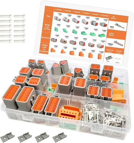 204PCS Deutsch Connector Kit, DT 2 3 4 6 8 12 Pin Connectors, IP67 Waterproof Electrical Connectors Plug with 70 Pairs Size 16 Stamped Contacts for Car Truck Boat Motor in Saudi Arabia
