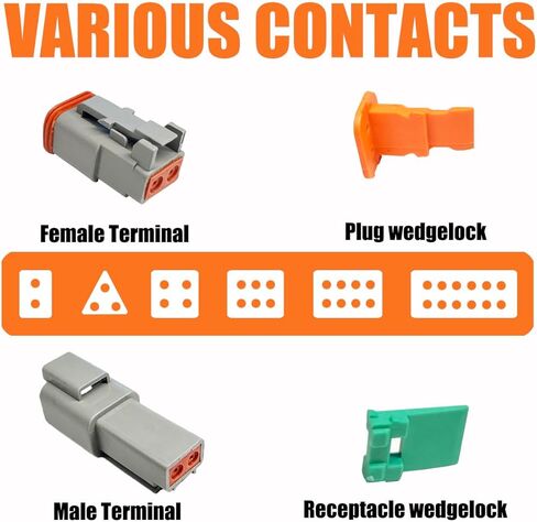 204PCS Deutsch Connector Kit, DT 2 3 4 6 8 12 Pin Connectors, IP67 Waterproof Electrical Connectors Plug with 70 Pairs Size 16 Stamped Contacts for Car Truck Boat Motor in Saudi Arabia
