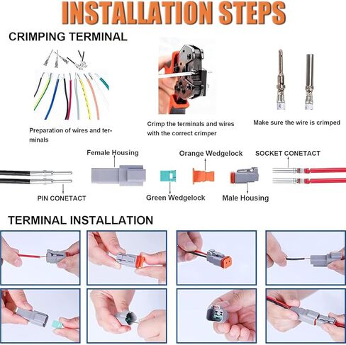 204PCS Deutsch Connector Kit, DT 2 3 4 6 8 12 Pin Connectors, IP67 Waterproof Electrical Connectors Plug with 70 Pairs Size 16 Stamped Contacts for Car Truck Boat Motor in Saudi Arabia
