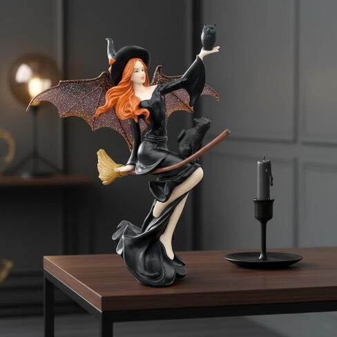 Comfy Hour Fairyland Collection 8" Dark Fairy Witch Riding On Magic Broom Figurine, Halloween Theme Gift, Home Decoration and Collectibles, Polyresin in Kuwait