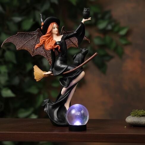 Comfy Hour Fairyland Collection 8" Dark Fairy Witch Riding On Magic Broom Figurine, Halloween Theme Gift, Home Decoration and Collectibles, Polyresin in Kuwait
