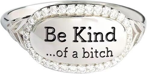 Be Kind of A Bitch Ring for Women, 925 Sterling Silver Be Kind of A B Mantra Ring to Sorority Sisters Best Friends Funny Inspirational Rings Wide CZs Band Jewelry Friendship Christmas Gifts in Kuwait