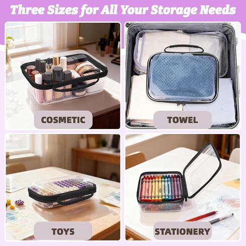 3 Pack Clear Hard Shell Zipper Case with Handle, Waterproof Clear Zipper Pouches for Travel, Office, Gym, and Home Storage（Black） in Saudi Arabia