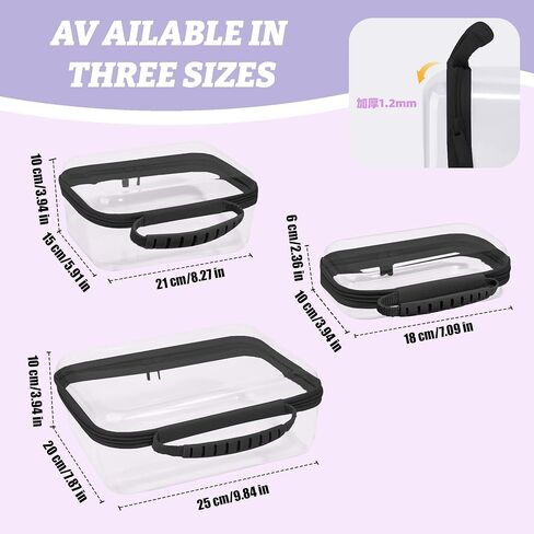 3 Pack Clear Hard Shell Zipper Case with Handle, Waterproof Clear Zipper Pouches for Travel, Office, Gym, and Home Storage（Black） in Saudi Arabia
