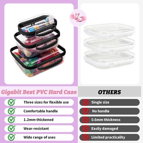 3 Pack Clear Hard Shell Zipper Case with Handle, Waterproof Clear Zipper Pouches for Travel, Office, Gym, and Home Storage（Black） in Saudi Arabia