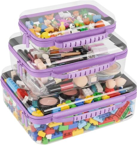 3 عبوات من حافظة بسحاب صلبة شفافة مع مقبض، وأكياس بسحاب شفافة مقاومة للماء للسفر والمكتب وصالة الألعاب الرياضية وتخزين المنزل (أسود) in Kuwait