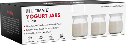 Ultimate Yogurt Jars - Make More Delicious Yogurt! 8 Count Small Glass Yogurt Containers With Lids - 100% BPA Free, Airtight & Dishwasher Safe! Perfect for Making Yoghurt, Oatmeal, Pudding or Jello in Kuwait