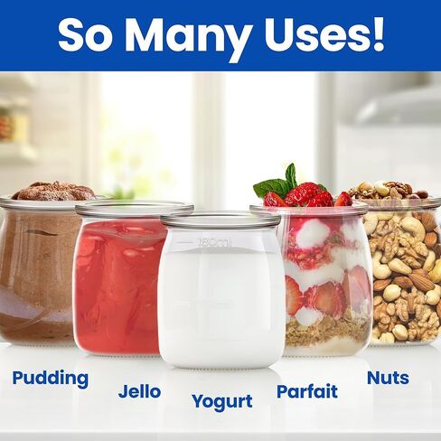 Ultimate Yogurt Jars - Make More Delicious Yogurt! 8 Count Small Glass Yogurt Containers With Lids - 100% BPA Free, Airtight & Dishwasher Safe! Perfect for Making Yoghurt, Oatmeal, Pudding or Jello in Kuwait