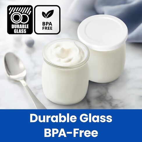 Ultimate Yogurt Jars - Make More Delicious Yogurt! 8 Count Small Glass Yogurt Containers With Lids - 100% BPA Free, Airtight & Dishwasher Safe! Perfect for Making Yoghurt, Oatmeal, Pudding or Jello in Kuwait