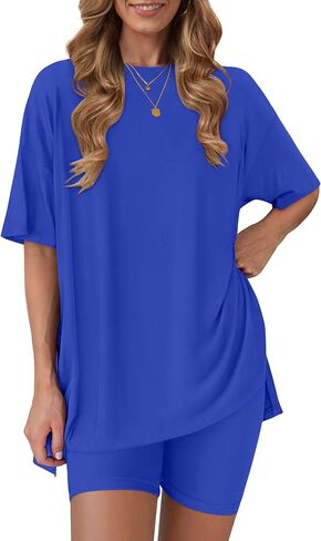 أطقم صالة نسائية مكونة من قطعتين من RUBZOOF موضة صيف 2026 ملابس سفر للمطار قمصان كبيرة الحجم سراويل لسائقي الدراجات النارية ملابس متناسقة in Kuwait