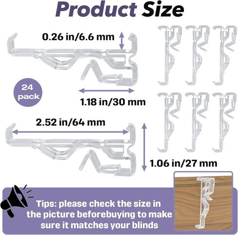 24 Pack 2.5 Inch Clear Valance Clips for Blinds - Replacement Clips Compatible with Country Woods & Faux Wood Blinds in Kuwait
