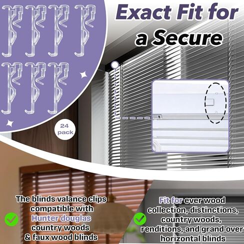 24 Pack 2.5 Inch Clear Valance Clips for Blinds - Replacement Clips Compatible with Country Woods & Faux Wood Blinds in Kuwait
