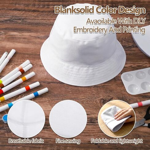12 قطعة من قبعة الدلو البيضاء للنساء - قبعات التسامي السائبة، مزيج من القطن والبوليستر قابل للتعبئة وجيد التهوية، مقاس واحد يناسب معظم الأشخاص في الهواء الطلق، والشاطئ، والسفر، والمشروعات اليدوية اليدوية (22.8 بوصة) in Kuwait
