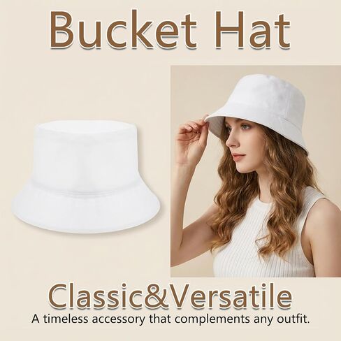 12 قطعة من قبعة الدلو البيضاء للنساء - قبعات التسامي السائبة، مزيج من القطن والبوليستر قابل للتعبئة وجيد التهوية، مقاس واحد يناسب معظم الأشخاص في الهواء الطلق، والشاطئ، والسفر، والمشروعات اليدوية اليدوية (22.8 بوصة) in Kuwait