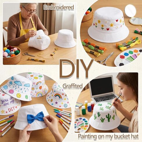 12 قطعة من قبعة الدلو البيضاء للنساء - قبعات التسامي السائبة، مزيج من القطن والبوليستر قابل للتعبئة وجيد التهوية، مقاس واحد يناسب معظم الأشخاص في الهواء الطلق، والشاطئ، والسفر، والمشروعات اليدوية اليدوية (22.8 بوصة) in Kuwait