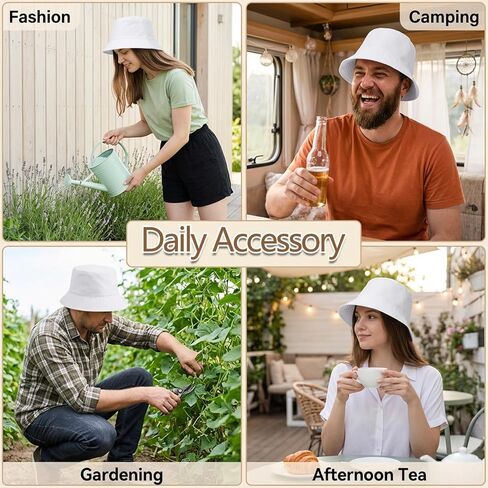 12 قطعة من قبعة الدلو البيضاء للنساء - قبعات التسامي السائبة، مزيج من القطن والبوليستر قابل للتعبئة وجيد التهوية، مقاس واحد يناسب معظم الأشخاص في الهواء الطلق، والشاطئ، والسفر، والمشروعات اليدوية اليدوية (22.8 بوصة) in Kuwait