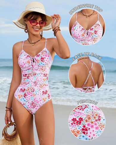 Jolefille Underwire قطعة واحدة ملابس السباحة النساء البطن التحكم التغطية الكاملة ثوب السباحة رفع عالية قطع بِدل السباحة الأزهار في سن المراهقة in Kuwait