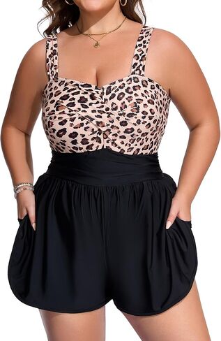 Smismivo Plus Size Swim Romper Tummy Control One Piece Swimsuit Women Modest Bathing Suit with Short and Pocket in Saudi Arabia