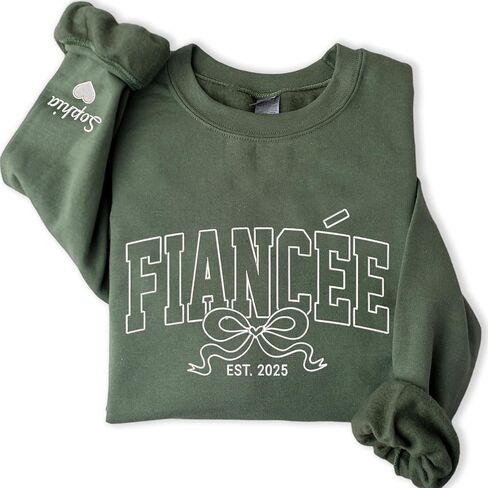 UrbanNEST Custom Fiancée Embroidered Sweatshirt, Personalized Engagement Sweatshirt, Future Mrs. Hoodies, Engagement Gifts, Fiancee Sweater, Gift for Fiancee, Engaged Bachelorette Outfits in Kuwait