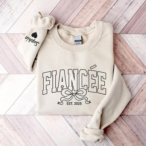 UrbanNEST Custom Fiancée Embroidered Sweatshirt, Personalized Engagement Sweatshirt, Future Mrs. Hoodies, Engagement Gifts, Fiancee Sweater, Gift for Fiancee, Engaged Bachelorette Outfits in Kuwait