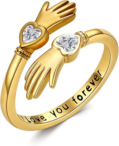 Midari 18K Gold Hug Ring Hugging Hand Jewelry Couple Hugs Finger Ring Adjustable Best Friend Rings Friendship Jewelry Gifts for Women Granddaughter Wife in Kuwait