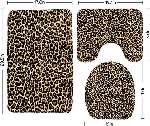 Leopard Print Memory Foam Bath Rug 3 Piece Wild Animal Big Cat Skin Pattern Sexy Woman Gift Jaguar Safari Brown Black Bathroom Rug Set,Bath Mat +U-Shaped Contour Rug +Toilet Lid Cover in Kuwait