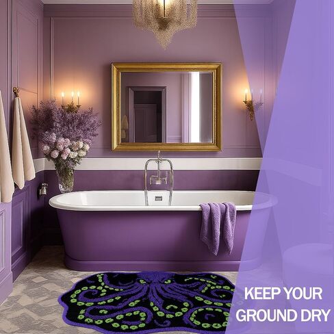 Cool Purple Octopus Bathroom Rug, Soft Plush Gothic Animal Tufted Bath Mat, Non-Slip & Machine Washable, Absorbent Quick Dry Floor Door Mat Home Decor for Shower, Tub and Sink, 23.6"x35.4" in Saudi Arabia