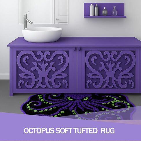 Cool Purple Octopus Bathroom Rug, Soft Plush Gothic Animal Tufted Bath Mat, Non-Slip & Machine Washable, Absorbent Quick Dry Floor Door Mat Home Decor for Shower, Tub and Sink, 23.6"x35.4" in Saudi Arabia