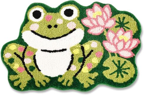 Cute Frog Lotus Flower Bathroom Rug, Soft Plush Kawaii Animal Tufted Bath Room Mat, Non-Slip & Machine Washable, Absorbent & Quick Dry Floor Door Mat Home Decor for Shower, Tub and Sink, 19.7"x29.5" in Saudi Arabia