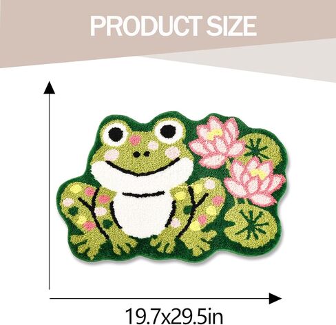 Cute Frog Lotus Flower Bathroom Rug, Soft Plush Kawaii Animal Tufted Bath Room Mat, Non-Slip & Machine Washable, Absorbent & Quick Dry Floor Door Mat Home Decor for Shower, Tub and Sink, 19.7"x29.5" in Saudi Arabia