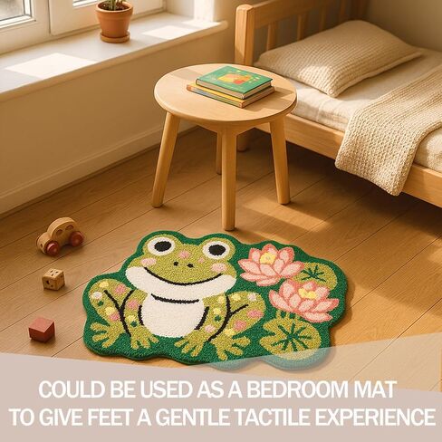 Cute Frog Lotus Flower Bathroom Rug, Soft Plush Kawaii Animal Tufted Bath Room Mat, Non-Slip & Machine Washable, Absorbent & Quick Dry Floor Door Mat Home Decor for Shower, Tub and Sink, 19.7"x29.5" in Saudi Arabia