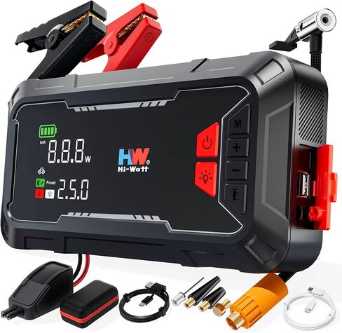 HW Car Battery Jump Starter with Air Compressor, [44.4Wh, 160PSI] True 2000A Portable Car Jumper Pack (8.5 Gas/6.5L Diesel), 12V Jump Box with Jumper Cables/Air Chucks/USB-C Cables-65W Fast Charging in Kuwait