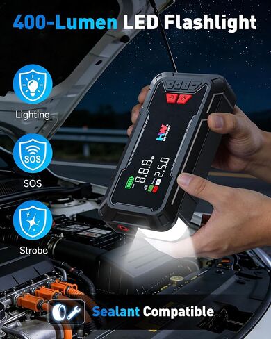 HW Car Battery Jump Starter with Air Compressor, [44.4Wh, 160PSI] True 2000A Portable Car Jumper Pack (8.5 Gas/6.5L Diesel), 12V Jump Box with Jumper Cables/Air Chucks/USB-C Cables-65W Fast Charging in Kuwait