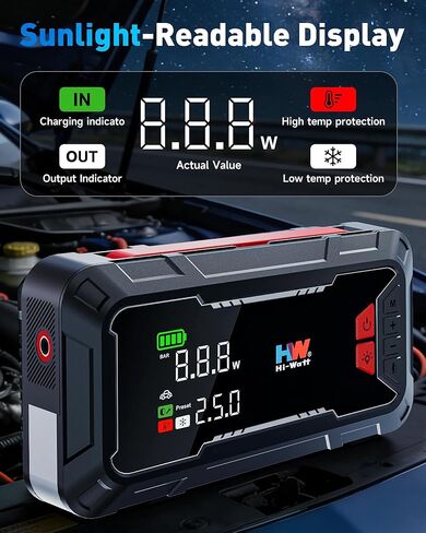 HW Car Battery Jump Starter with Air Compressor, [44.4Wh, 160PSI] True 2000A Portable Car Jumper Pack (8.5 Gas/6.5L Diesel), 12V Jump Box with Jumper Cables/Air Chucks/USB-C Cables-65W Fast Charging in Kuwait