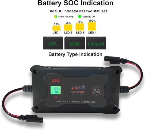 وحدة تحكم شحن الطاقة الشمسية المحمولة MPPT بقدرة 20 أمبير 12 فولت/24 فولت مع موصل للطاقة الشمسية وشاشة LCD وضوء LED للإشارة. الحد الأقصى PV 600W 60Voc لـ AGM، Gel، LiFePo4 in Kuwait