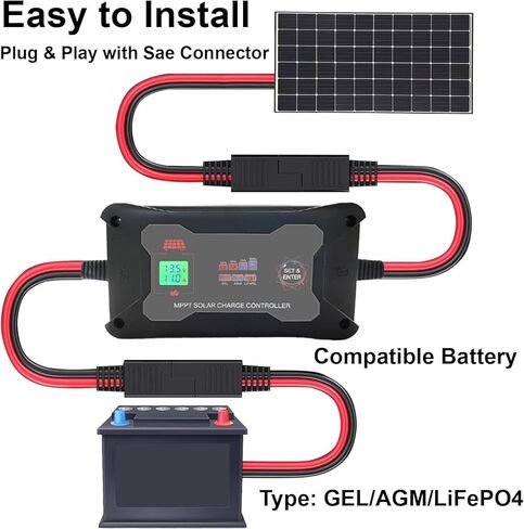 وحدة تحكم شحن الطاقة الشمسية المحمولة MPPT بقدرة 20 أمبير 12 فولت/24 فولت مع موصل للطاقة الشمسية وشاشة LCD وضوء LED للإشارة. الحد الأقصى PV 600W 60Voc لـ AGM، Gel، LiFePo4 in Kuwait