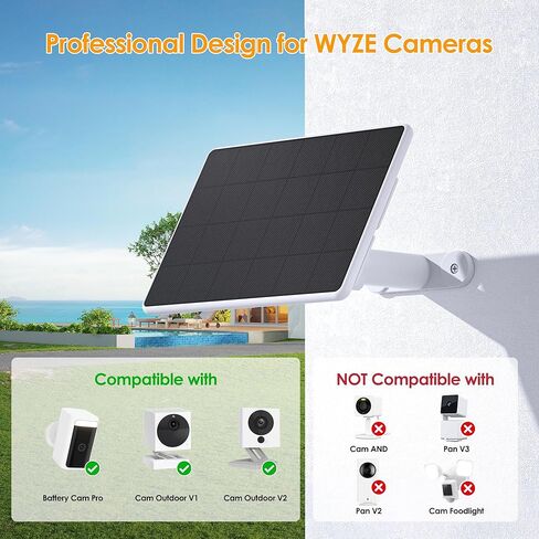 لوحة شمسية 6 واط متوافقة مع كاميرا WYZE Battery Cam Pro وCam Outdoor V1/V2، شاحن شمسي لكاميرات WYZE مع كابل USB-C بطول 10 أقدام ومحول USB صغير، حامل قابل للتعديل من 5.9 بوصة إلى 8.7 بوصة، مقاوم للماء IP65 in Kuwait
