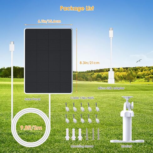 لوحة شمسية 6 واط متوافقة مع كاميرا WYZE Battery Cam Pro وCam Outdoor V1/V2، شاحن شمسي لكاميرات WYZE مع كابل USB-C بطول 10 أقدام ومحول USB صغير، حامل قابل للتعديل من 5.9 بوصة إلى 8.7 بوصة، مقاوم للماء IP65 in Kuwait