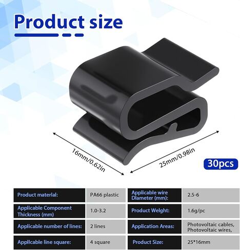 30 Pcs Trailer Wire Clips Photovoltaic Clamp Plastic Wires Clip Trailer Frame Wire Clips 25 * 15mm Black Outdoor Solar Panel Double Wires Clamps for PV Wiring Boat Cable in Kuwait