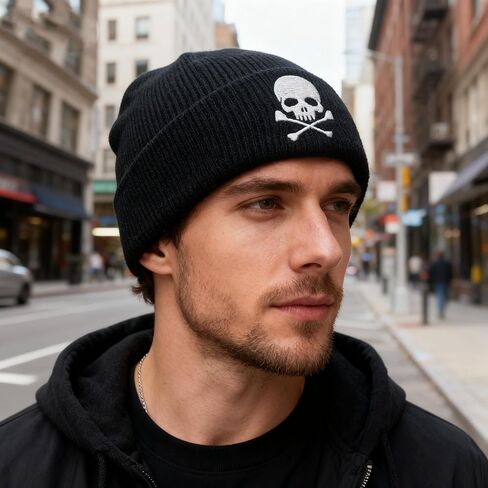 Skull and Crossbones for Men,Mama Cuffed Thick Knitted Unisex Winter Hat Beanies Skull Cap Black in Saudi Arabia