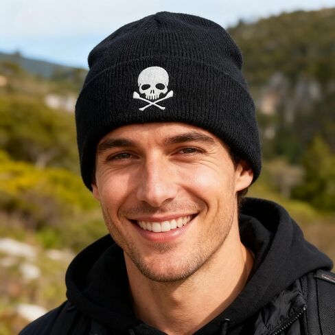 Skull and Crossbones for Men,Mama Cuffed Thick Knitted Unisex Winter Hat Beanies Skull Cap Black in Saudi Arabia