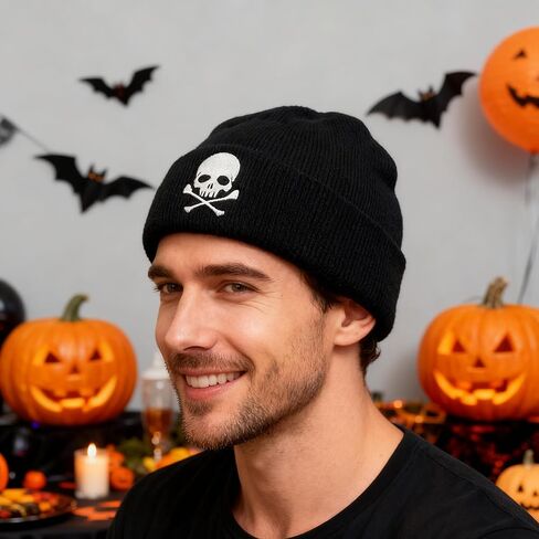 Skull and Crossbones for Men,Mama Cuffed Thick Knitted Unisex Winter Hat Beanies Skull Cap Black in Saudi Arabia