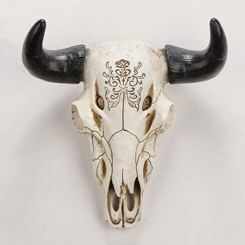 Pktiugf 70-Inch Longhorn Skull Wall Sculpture, Longhorn Skull Wall Decor, Highland Cattle, Taxidermy Handmade Animal Cow Head For Living Room, Bedroom, Holiday Gifts (black) in Saudi Arabia
