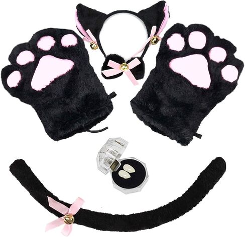 زي تنكري للقطط من أبيدا - مجموعة من 5 قطع لأذن وذيل القطط مع قفازات للأقدام وأنياب أسنان مصاصي الدماء in Kuwait